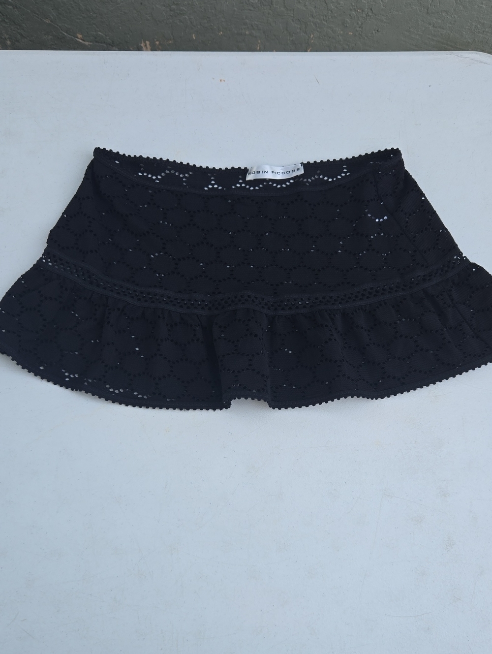 Robin Piccone Black Eyelet Ruffle Swim Skirt Cover-Up